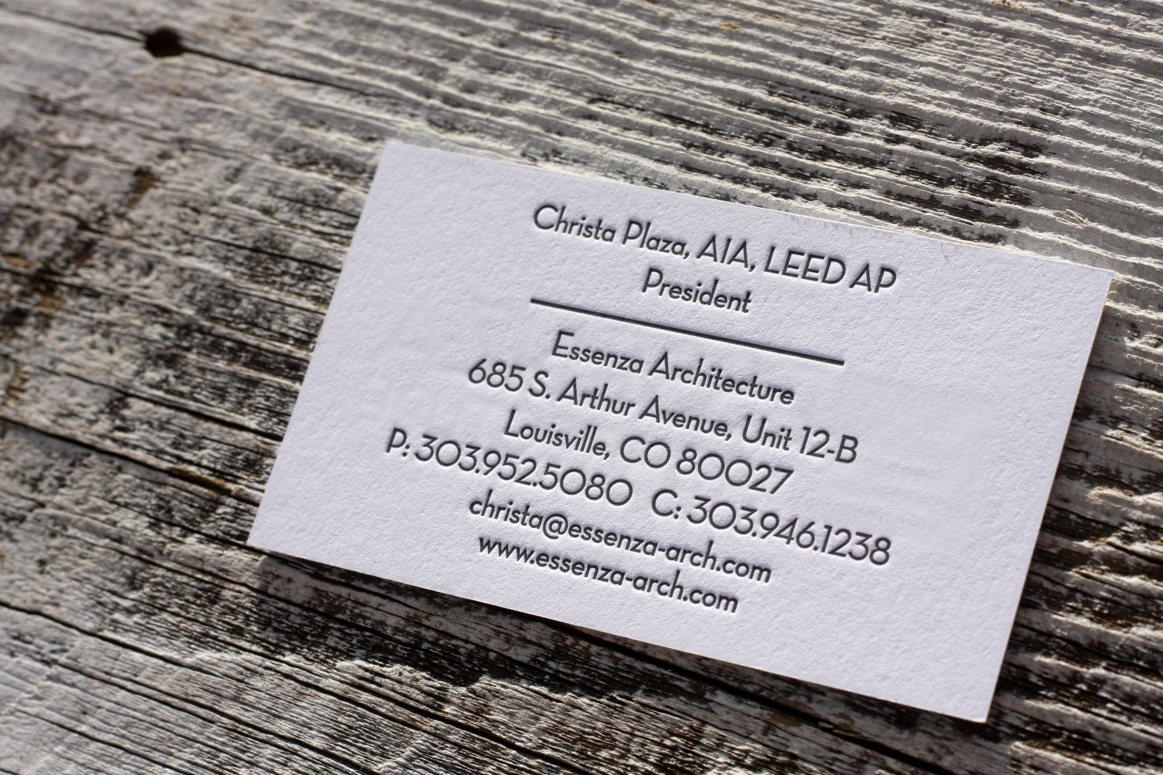Letterpress business cards 220lb lettra architecture local printing design logo business card louisville colorado business
