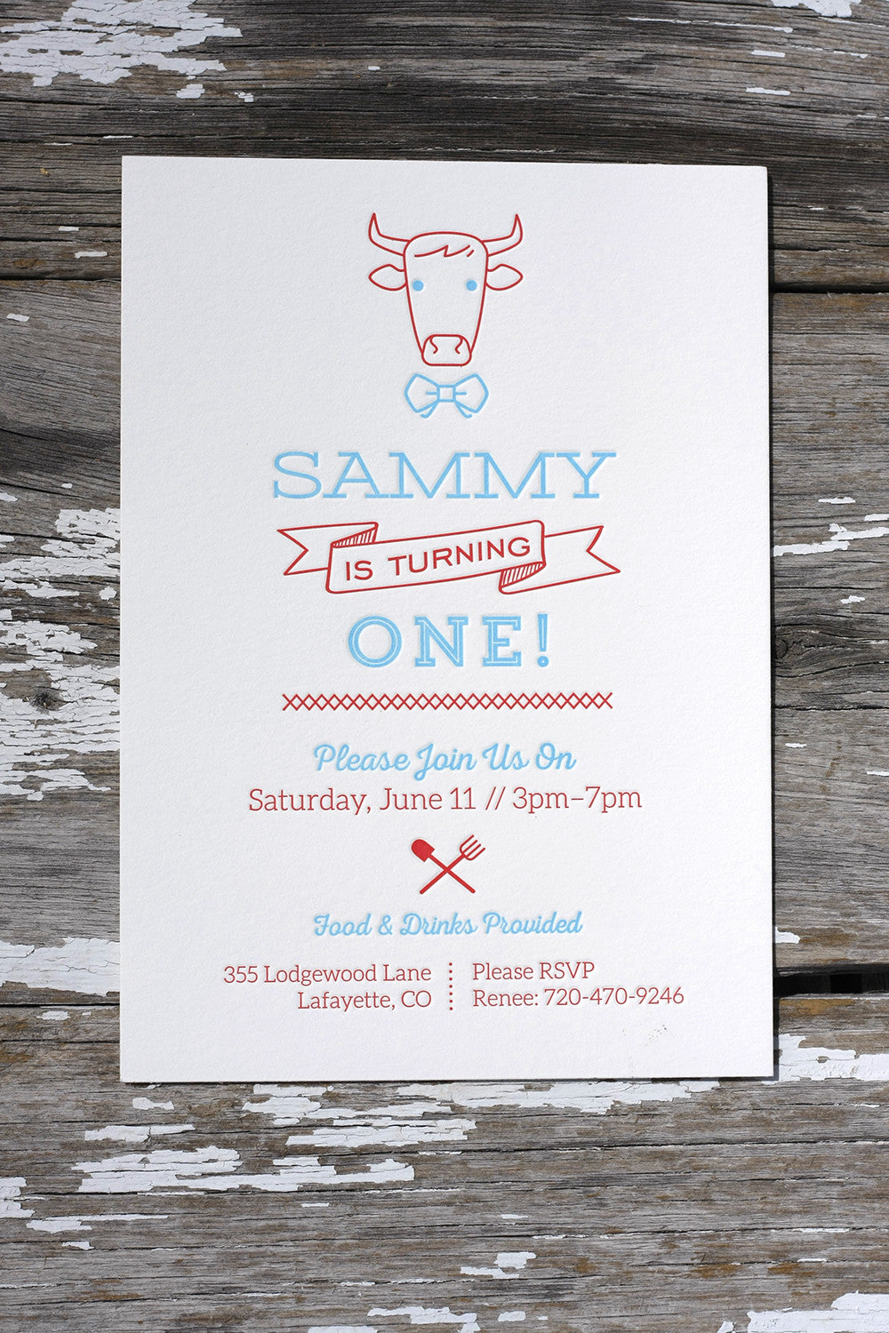 Letterpress first 1st birthday invitation custom printing and design boulder colorado denver 