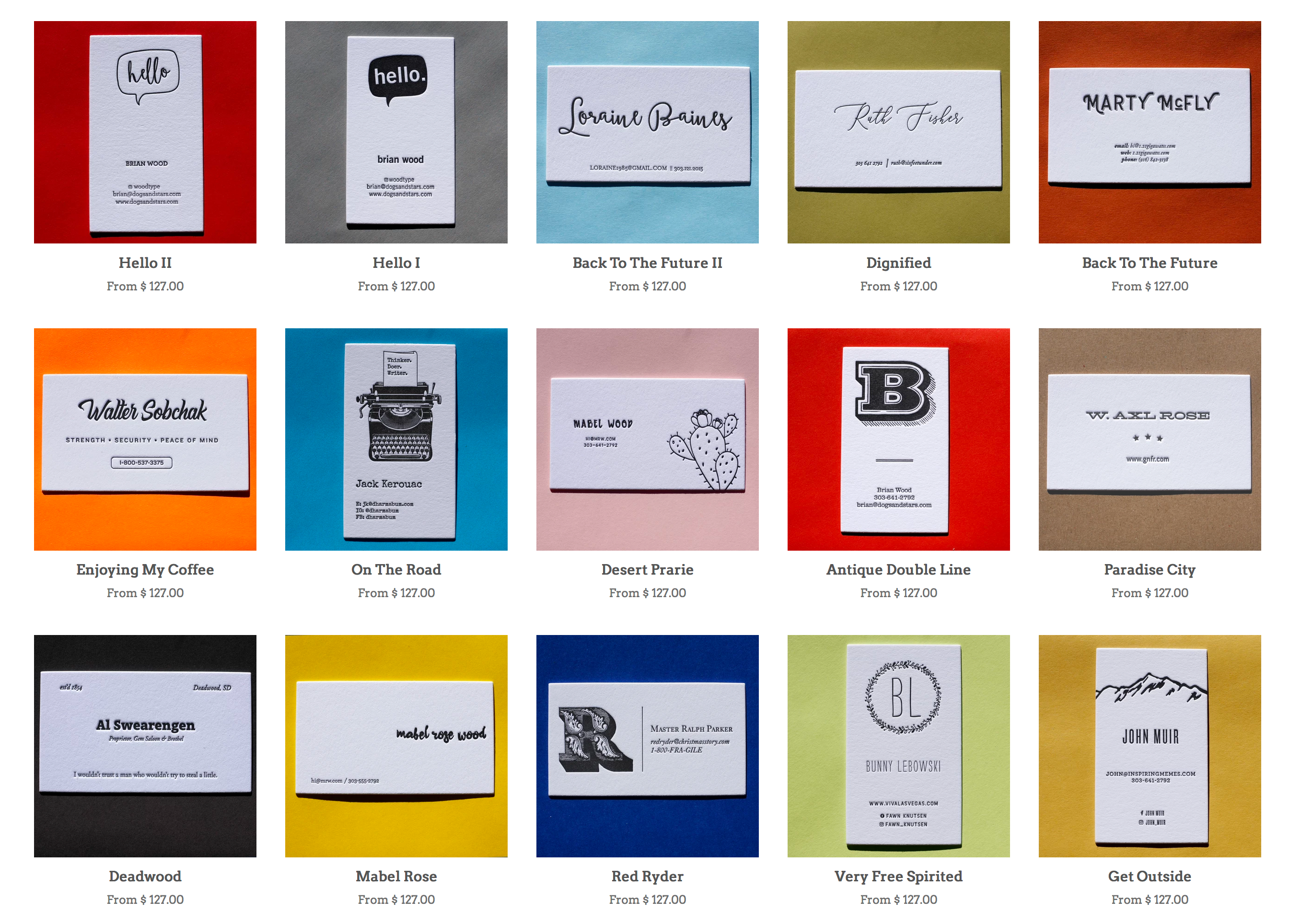 letterpress business cards templates pre-designed design help typography pop culture dogs and stars boulder denver letterpress