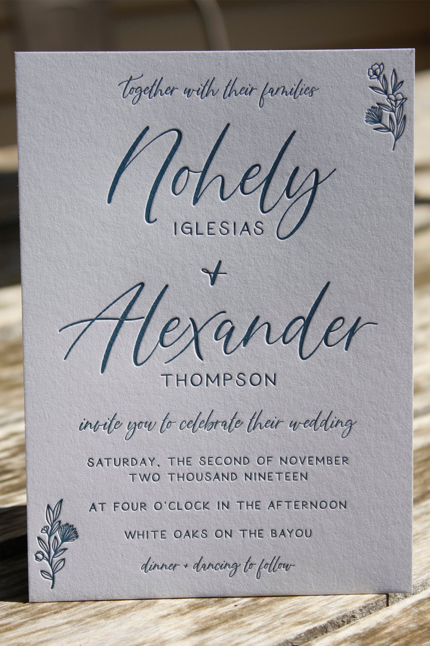 custom letterpress printing press machine colorado chic weddings handmade type simple elegant clean modern floral designs