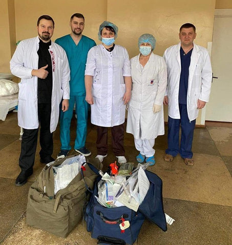 Ukranian medical staff receiving donated medical supplies