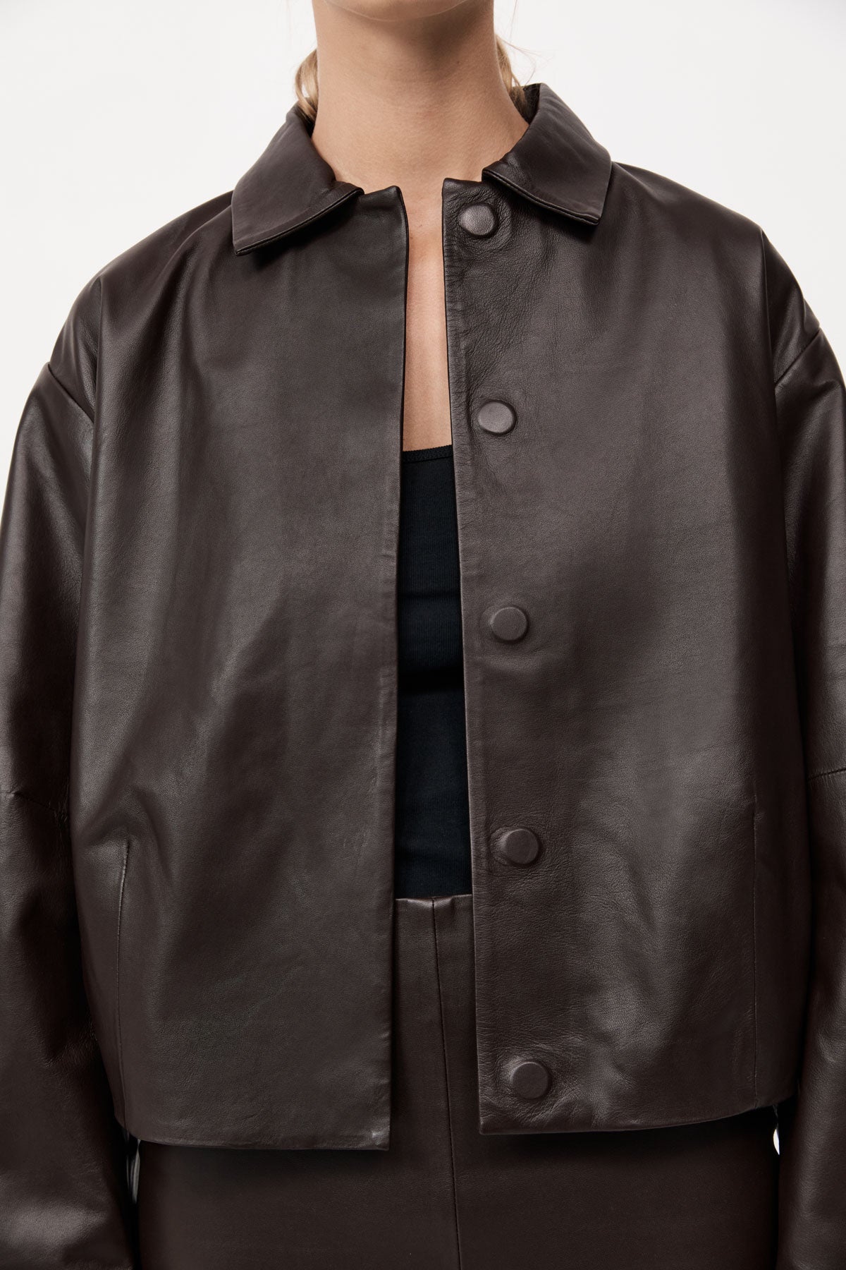 St Agni Cocoon Leather Utility Jacket In Chocolate