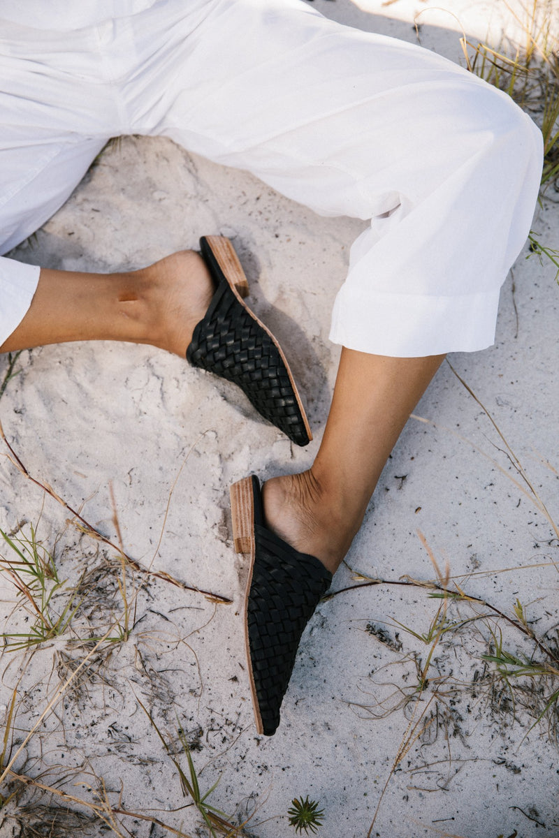 woven black mules