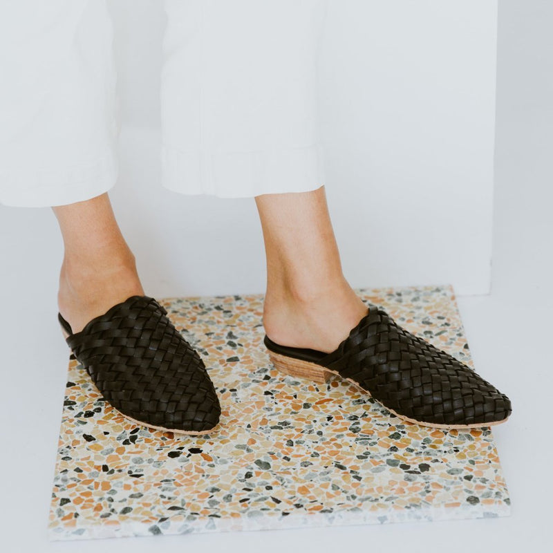 black woven shoes