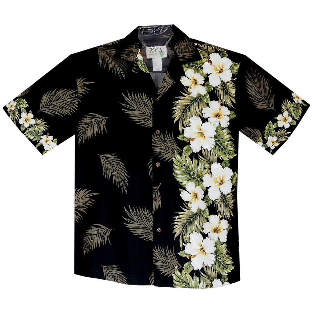 Hibiscus Black Vertical Border Hawaiian Shirt – PapayaSun