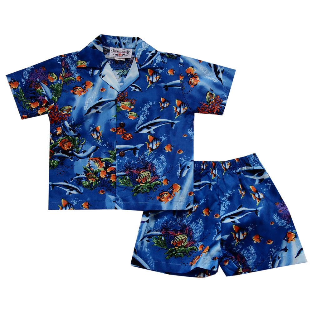 Aquatic Blue Hawaiian Boy Shirt & Shorts Set