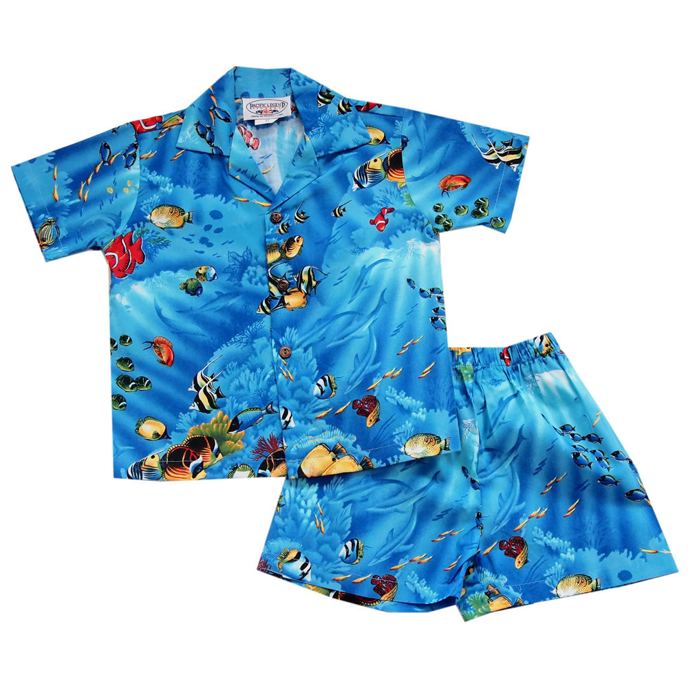 Sealife Blue Hawaiian Boy Shirt & Shorts Set