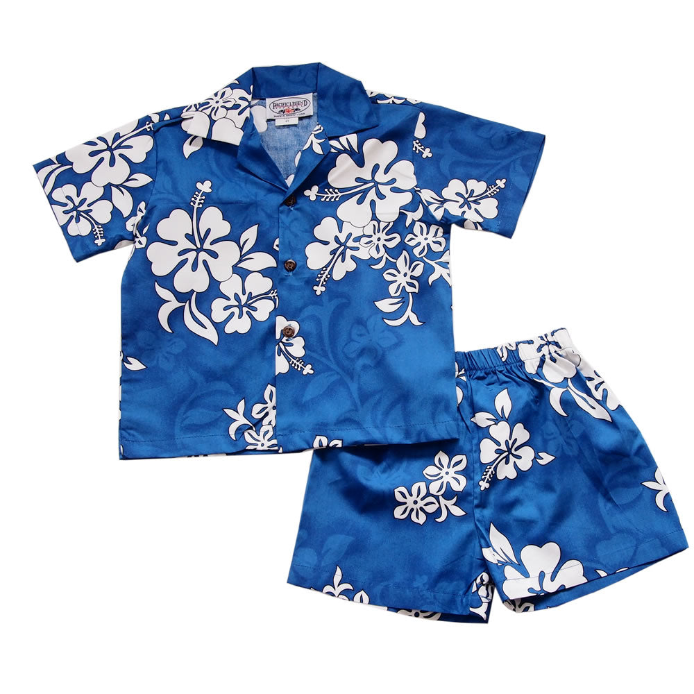 Waves Blue Hawaiian Boy Cabana Shirt & Shorts Set