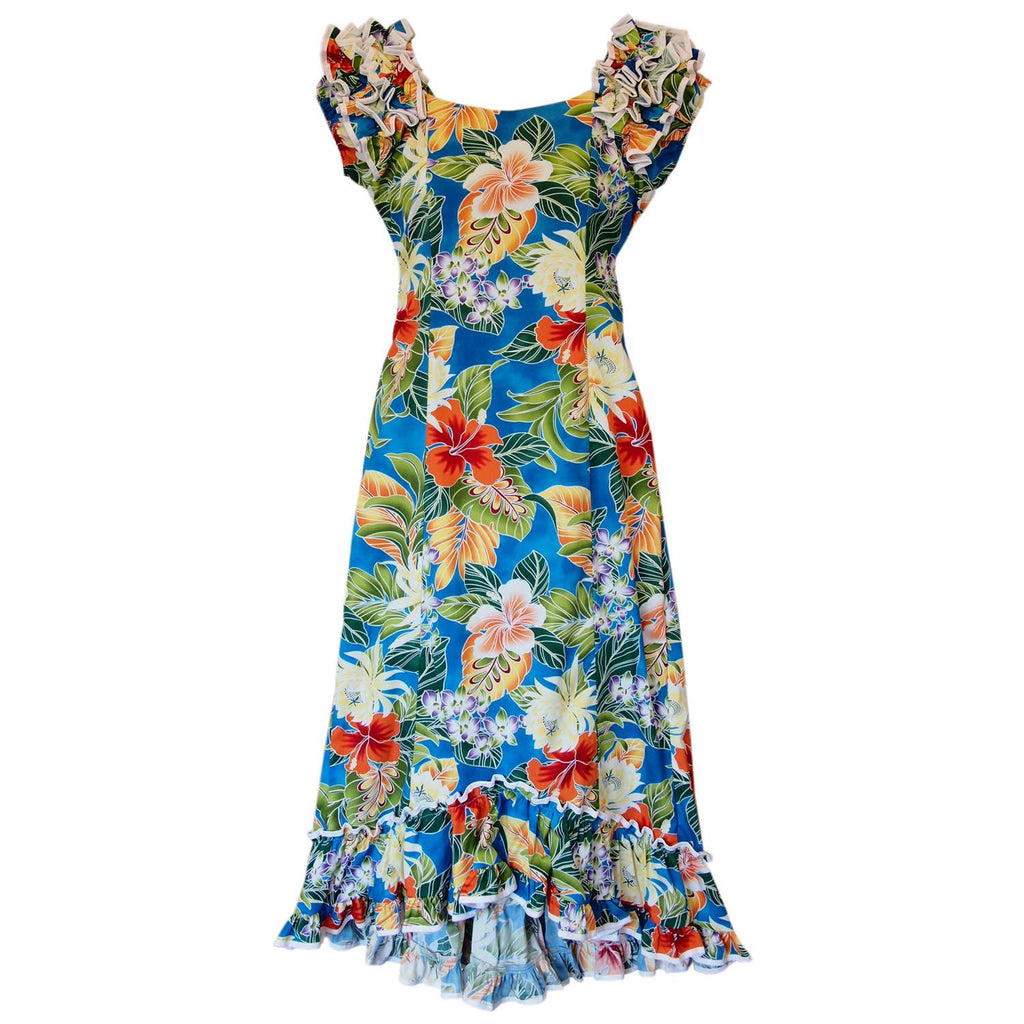 Excite Blue Hawaiian Meaaloha Muumuu Dress with Sleeves – PapayaSun