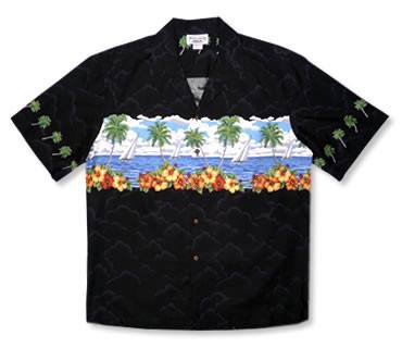 Sailing Black Hawaiian Border Aloha Sport Shirt – PapayaSun