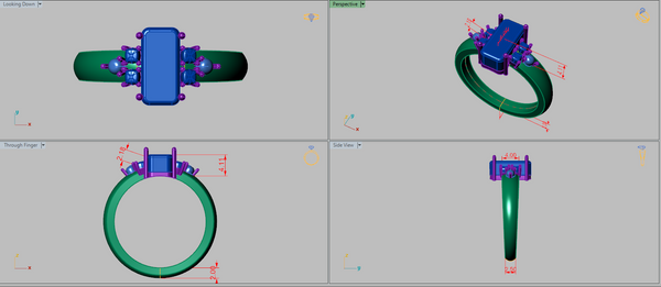 CAD Ring Design Featuring Short Prongs and Half-Round Band