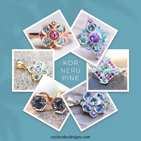 Kornerupine jewelry designs, pendants, studs, rings