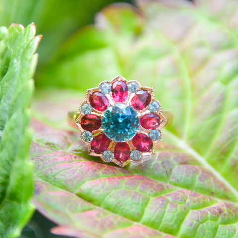 Zircon and Red Spinel (Rosette Ring)