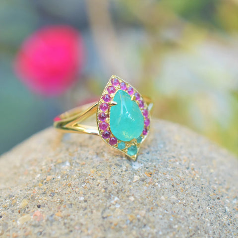 18KYG Paraiba Ring with Pink Sapphires