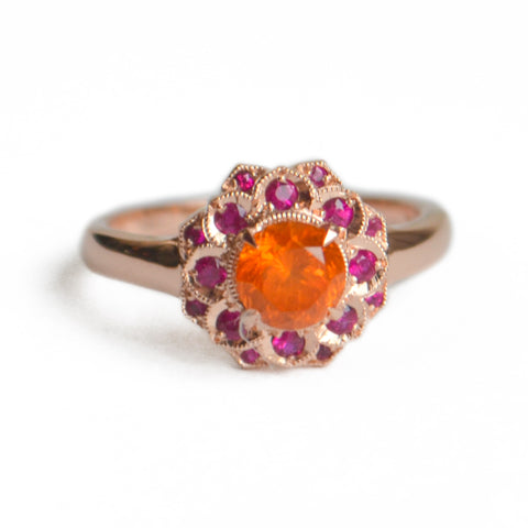 Mexican Fire Opal and Ruby Ring