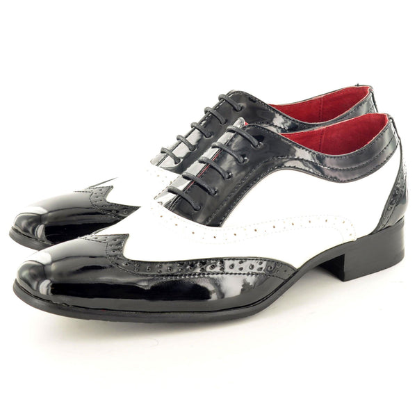 BROGUE PATENT LEATHER LINED SHOES IN BLACK AND WHITE – My Perfect Pair Ltd