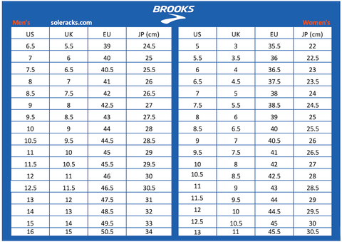 Brooks Size Chart