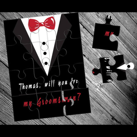 jigsaw puzzle with words asking to be my groomsmen