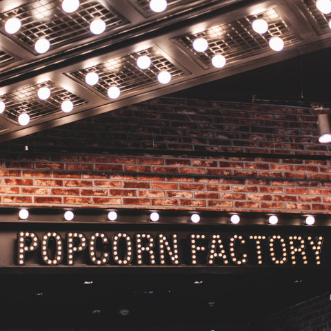 movie theatre sign "popcorn factory"