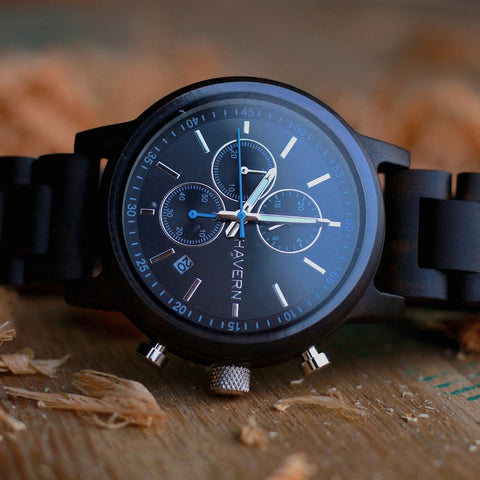 orion ebony wood watch on barrel