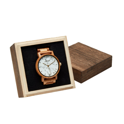 marble watch in wooden gift box