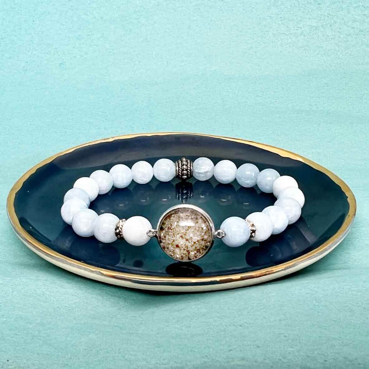 White Stone Beaded Crystal Bracelet | Calming Howlite + Stone of Choice 7.5 Large / ite (Light Blue) / Silver Plated Bead