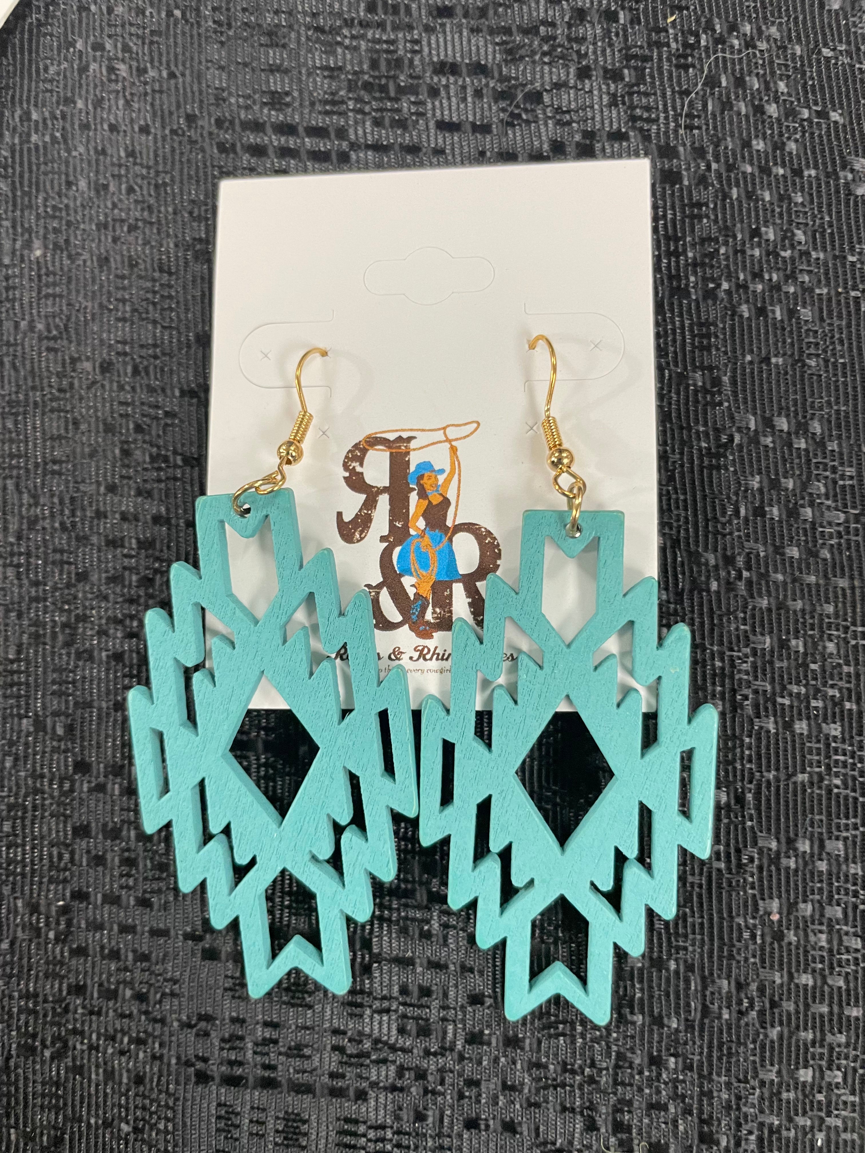 Aztec Cut Out Wood Earrings