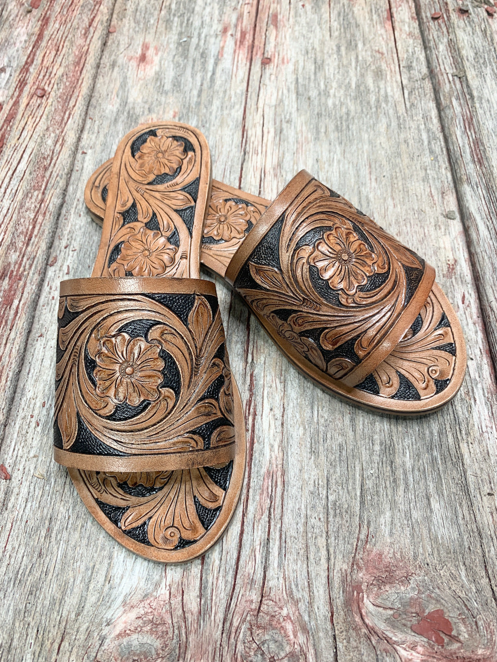 hand tooled leather sandals