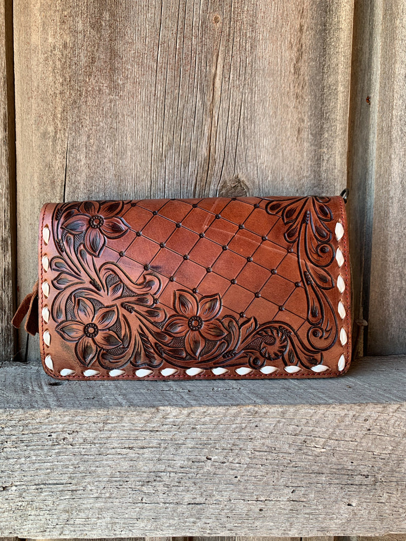 Tooled Leather Canteen Cowhide Purse - Ropes and Rhinestones