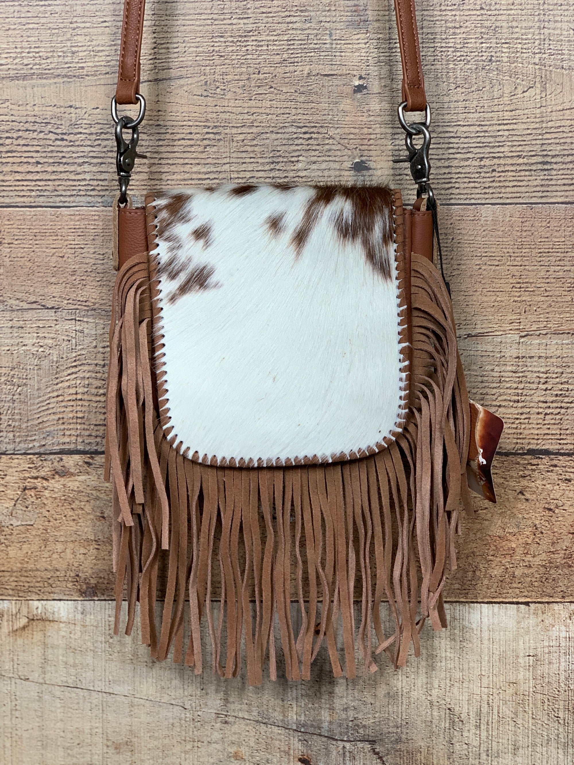 cowhide fringe crossbody purse