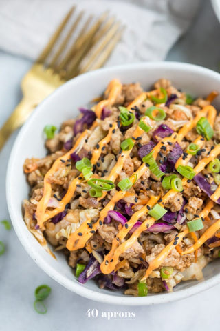 Healthy Dinner Recipe - Egg Roll in a Bowl with Creamy Chili Sauce