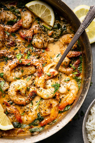 easy whole30 dinner - one pan creamy garlic shrimp