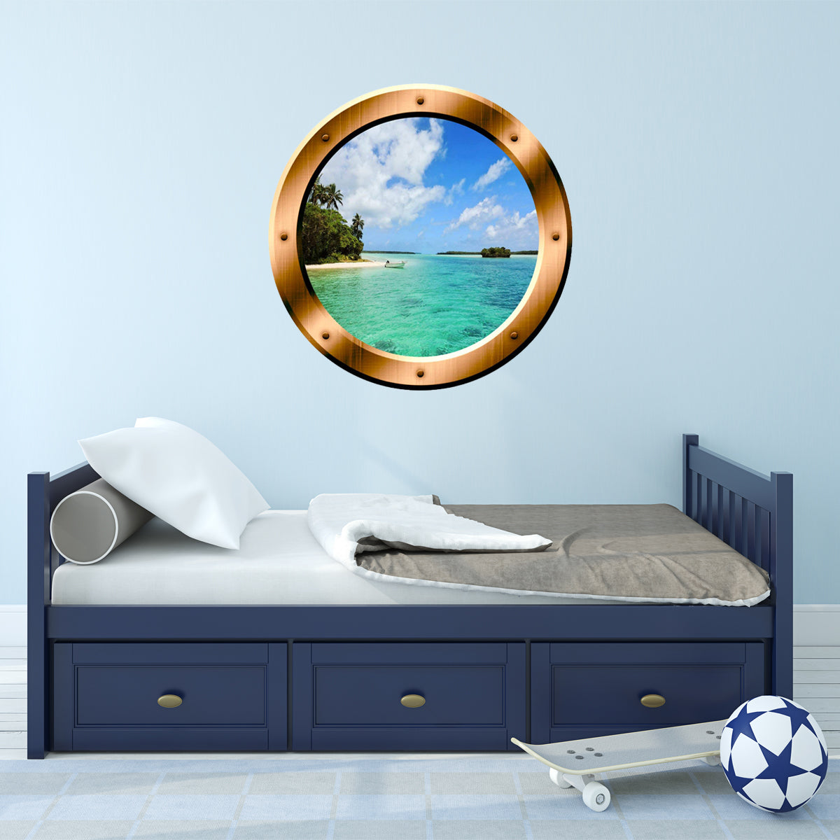 VWAQ 1 X Beach Porthole Ocean Wall Decal 3D Beach Wall Sticker Peel And Stick Decor