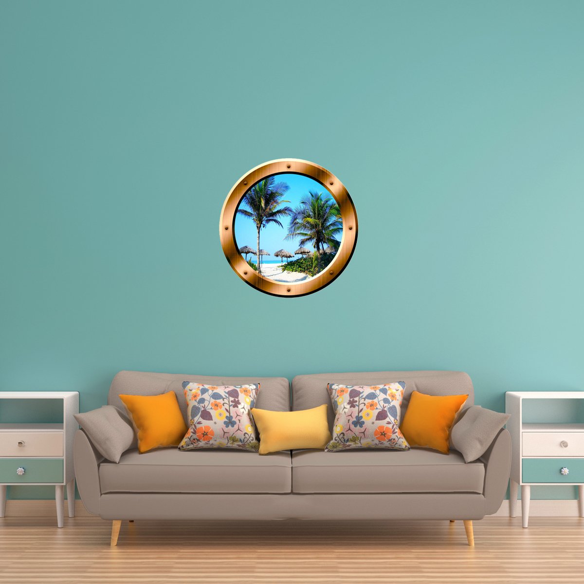 VWAQ Beach Palm Trees Scene Peel and Stick Bronze Vinyl Wall Decal Por