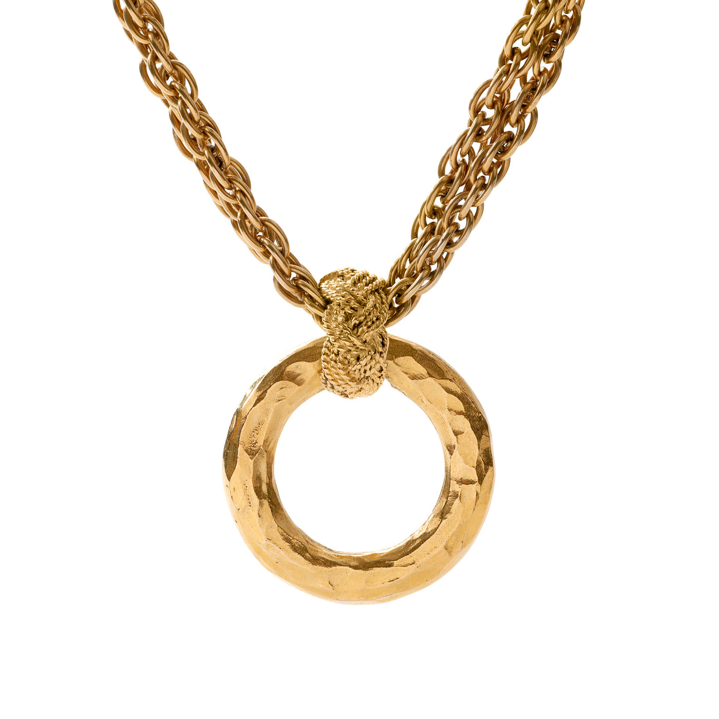 Chanel Vintage Gold Double Chain Ring Pendant Choker