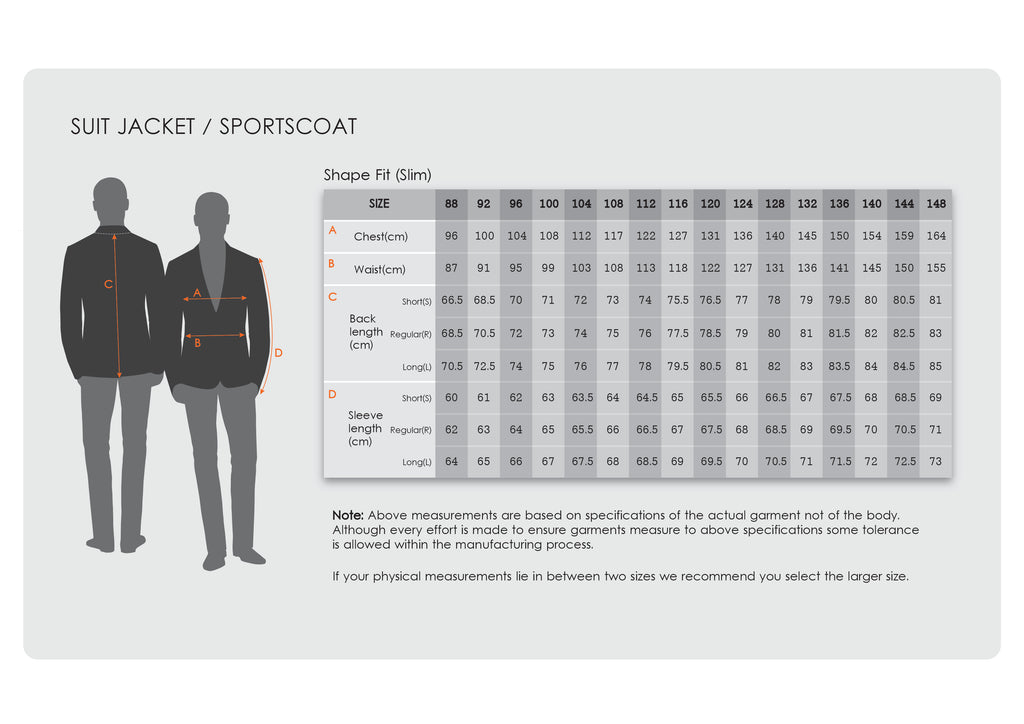 jacket measurements for daniel hechter christian brookes and boston suiting 