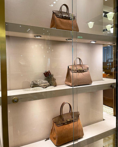Hermes Birkin Bags on display in store