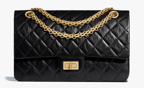 chanel 2.55 handbag black aged calfskin and gold tone metal 