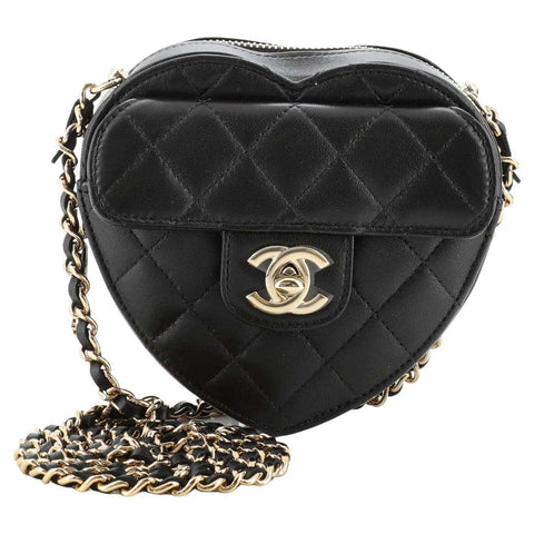 Chanel CC in love heart clutch with chain quilted lambskin on 1stdibs