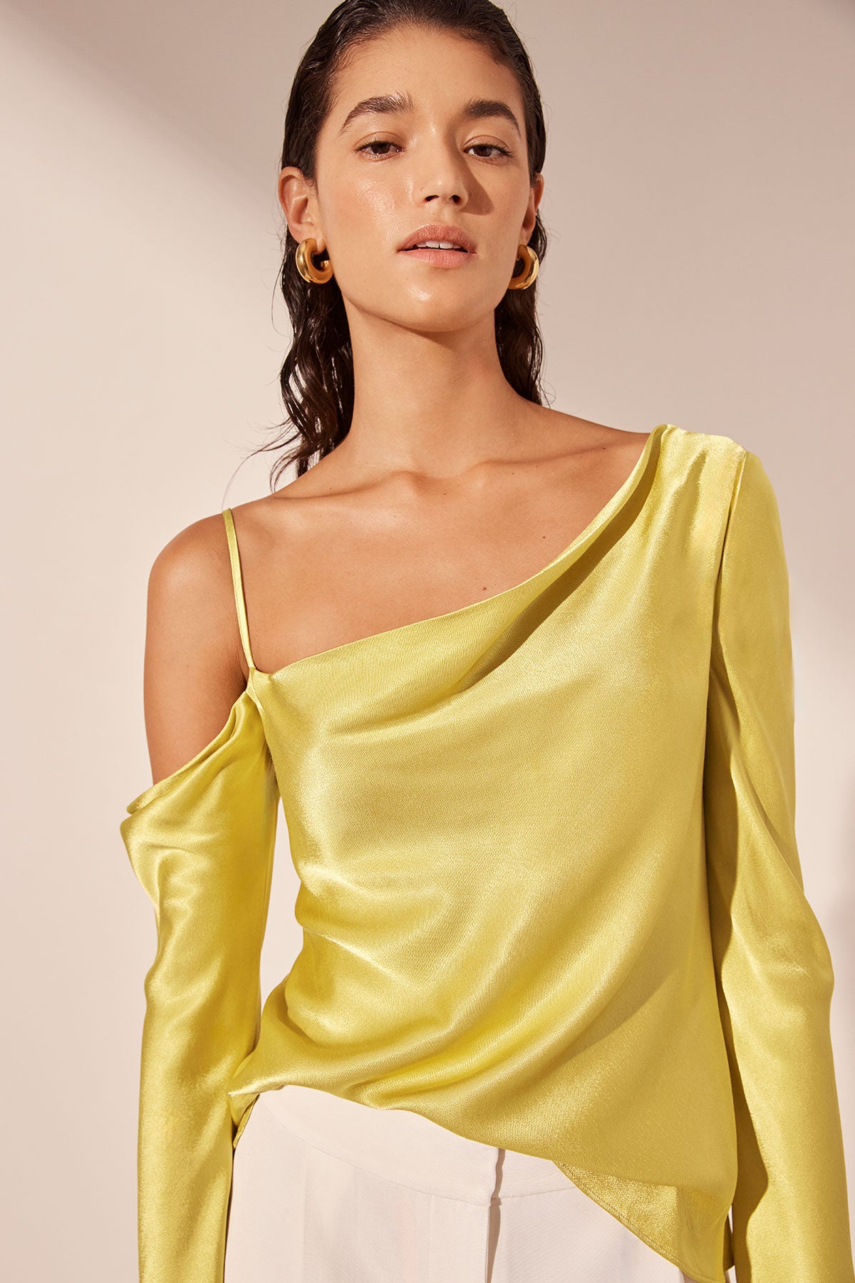 SOFIA ASYMMETRICAL LONG SLEEVE TOP - LIME