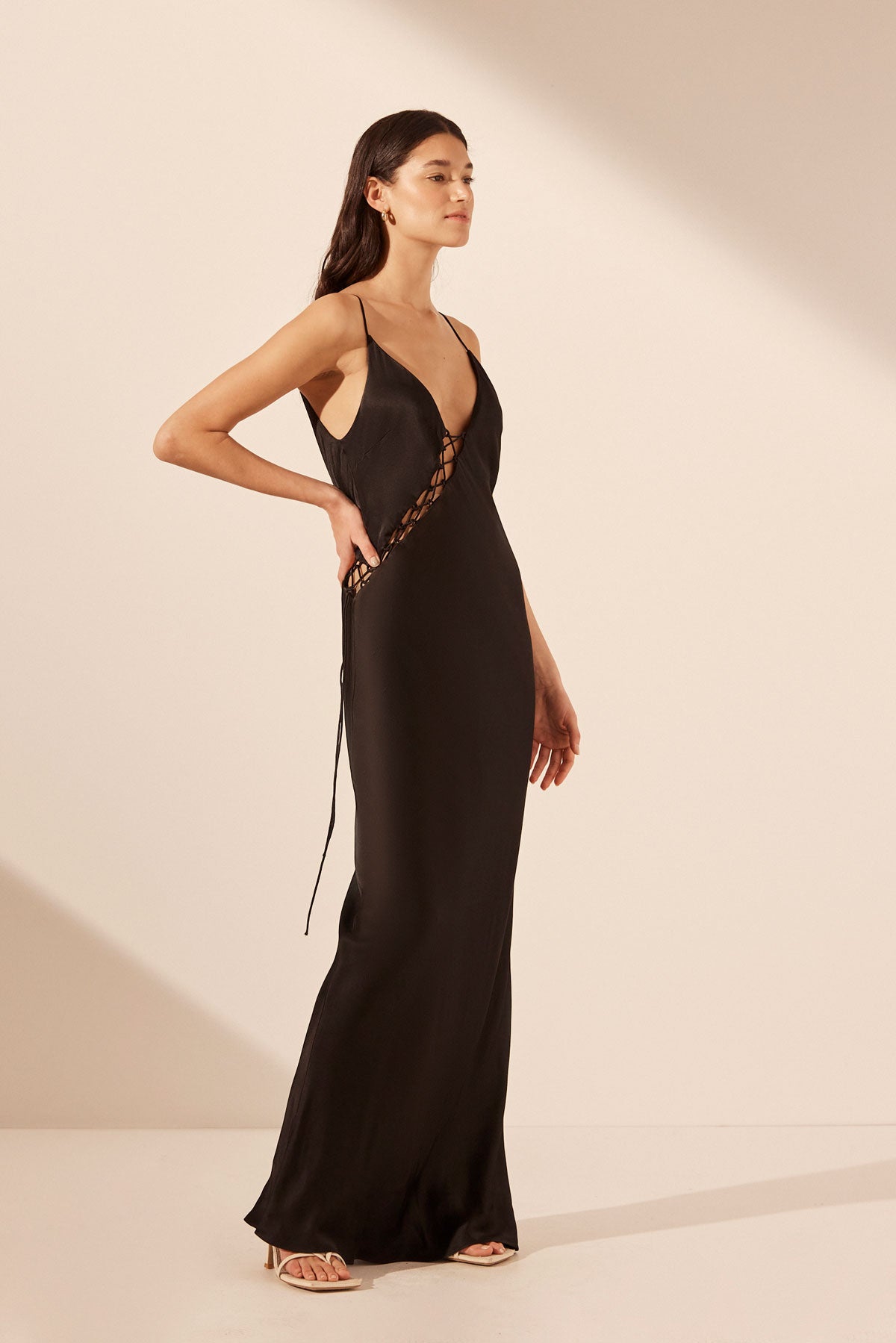 MIA LACE UP MAXI DRESS - BLACK