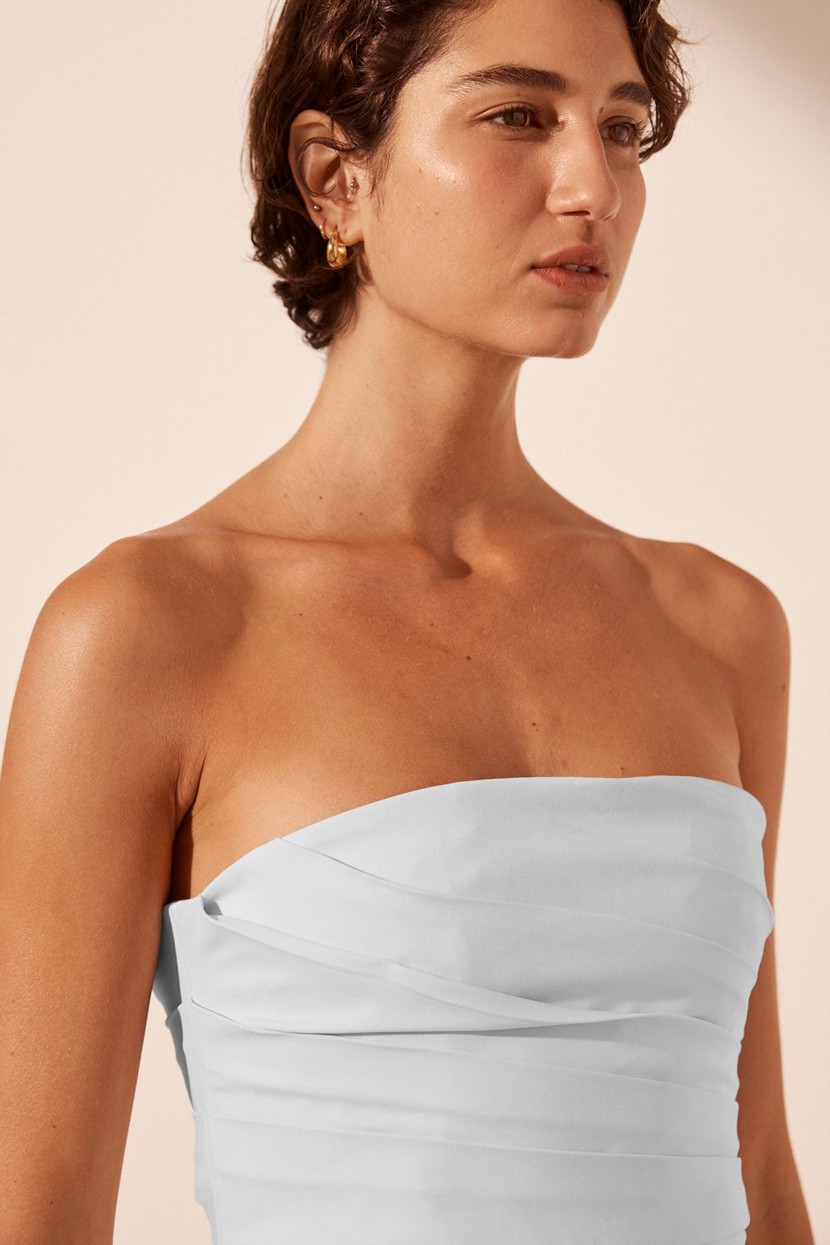 LANI STRAPLESS DRAPED MAXI DRESS - SKY