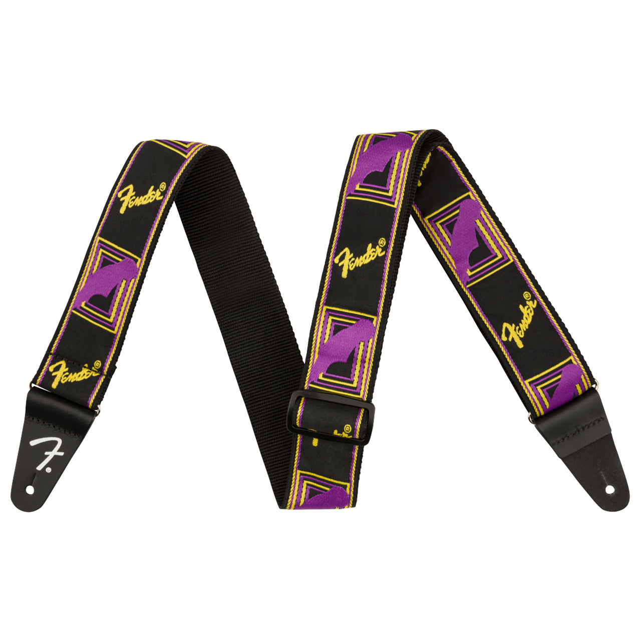 Fender Neon Monogrammed Strap, Purple/Yellow | For Sale | Replay Guitar