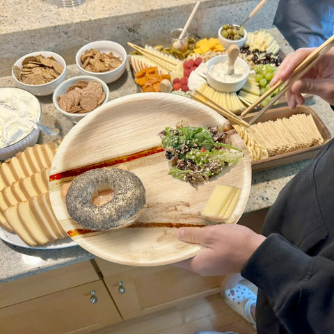 NEATtable compostable palm leaf plate at a Sunday brunch.