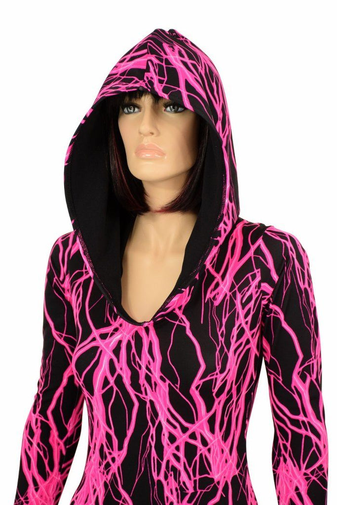 Neon Pink Lightning Hooded Catsuit â Coquetry Clothing