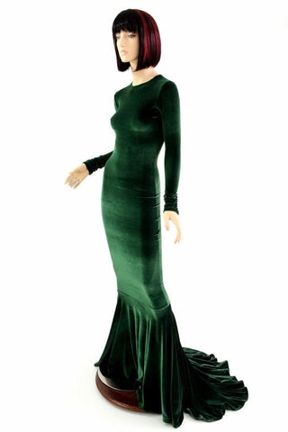 long sleeve green velvet gown