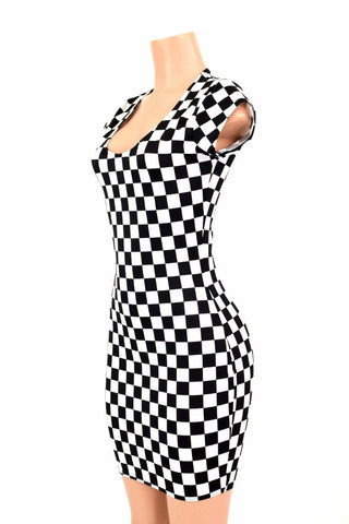 white black check dress