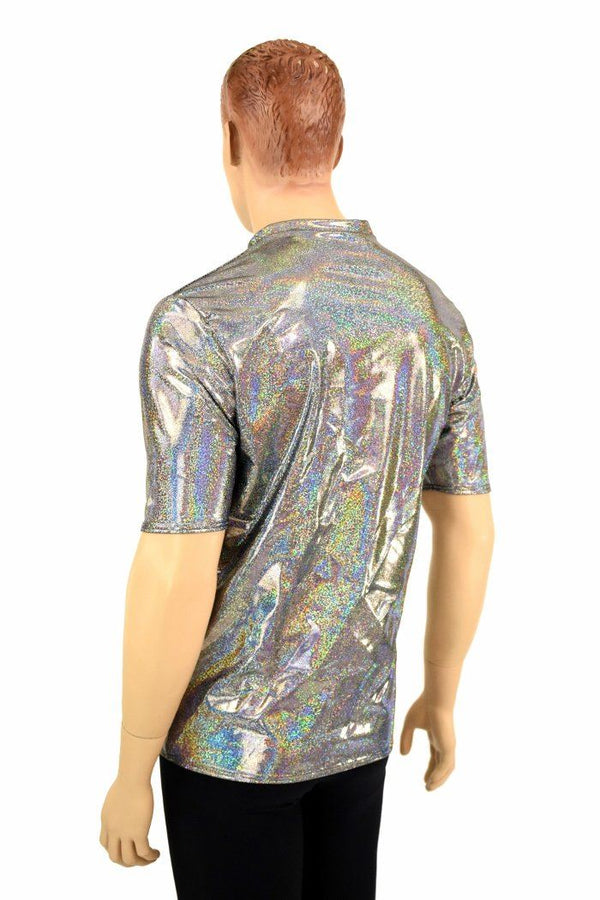 Mens Silver Holographic V Neck Shirt | Coquetry Clothing