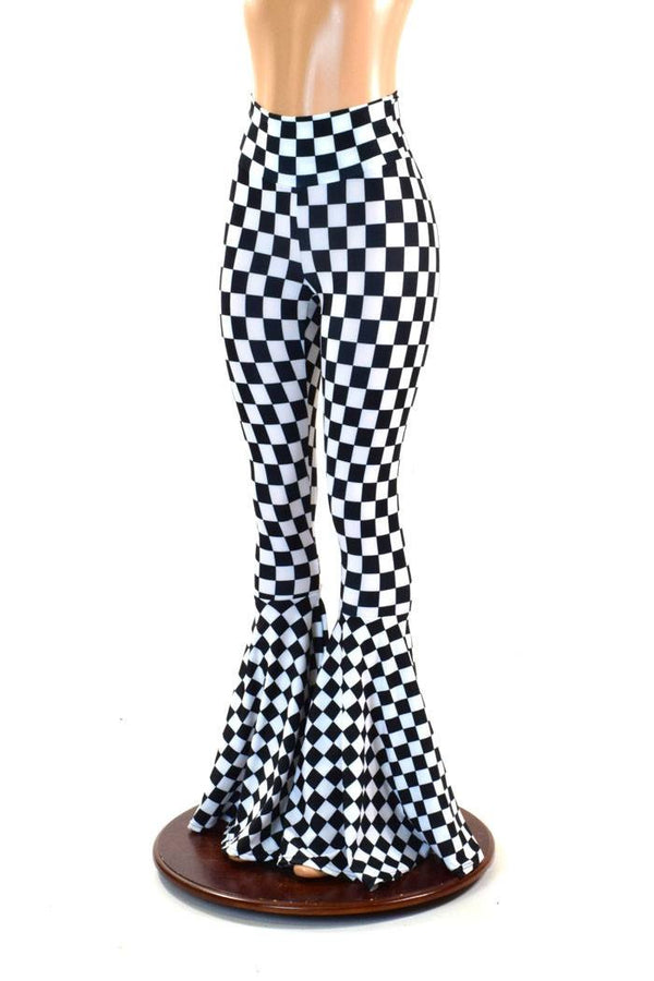 Checkered High Waist Bell Bottom Flares - Coquetry Clothing