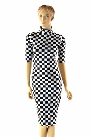 black and white checkered bodycon dress